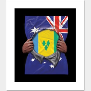 St Vincent And The Grenadines Flag Australian Flag Ripped - Gift for Saint Vincentian From St Vincent And The Grenadines Posters and Art